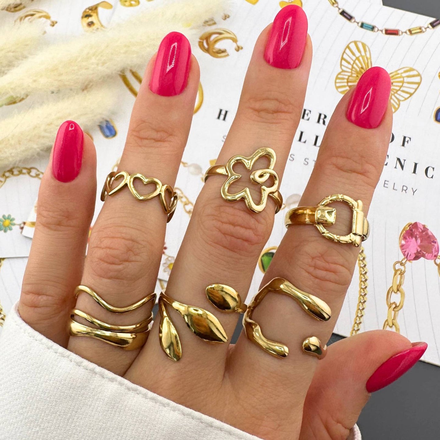 18K Gold Plated Steel Flower Ring, Longevity - GREEN LIFE CYPRUS