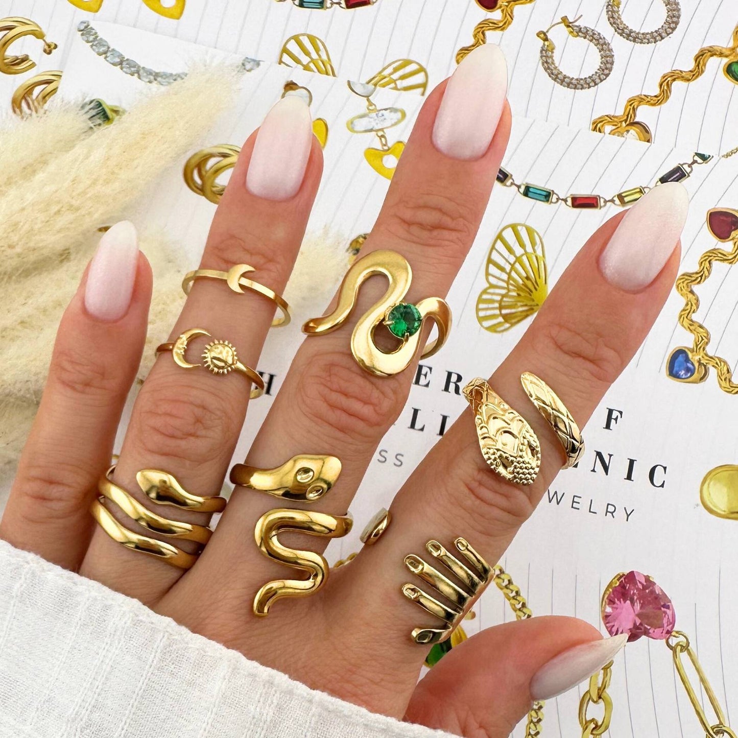 18K Gold Plated Steel Ring with green cubic zirconia, Longevity