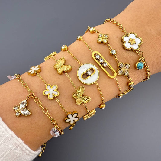 18K Gold Plated Steel Flower Meadow Bracelet, Longevity