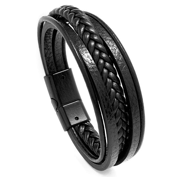Black leather bracelet (BR007)