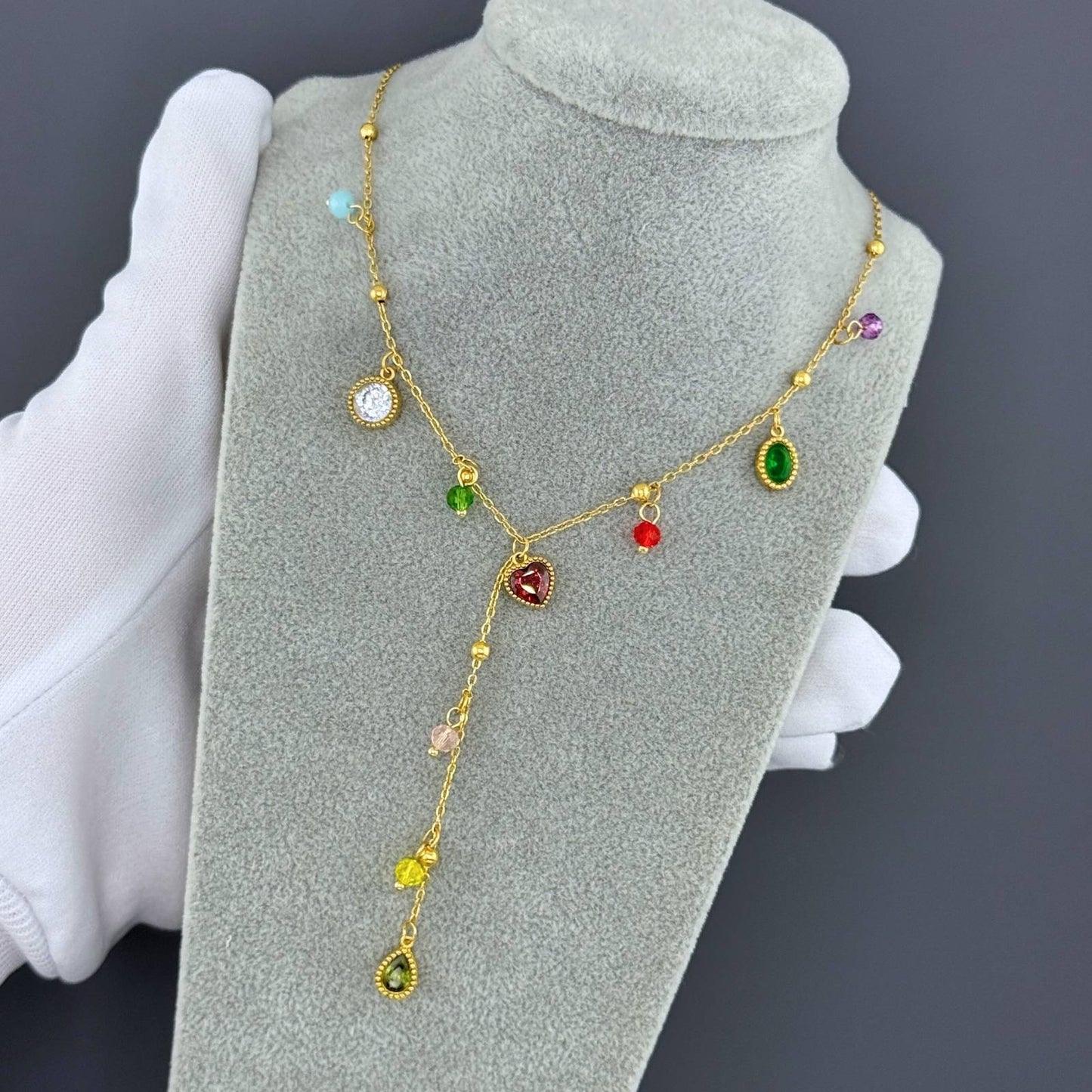 18K Gold Plated Steel Colourful Necklace, Longevity - GREEN LIFE CYPRUS