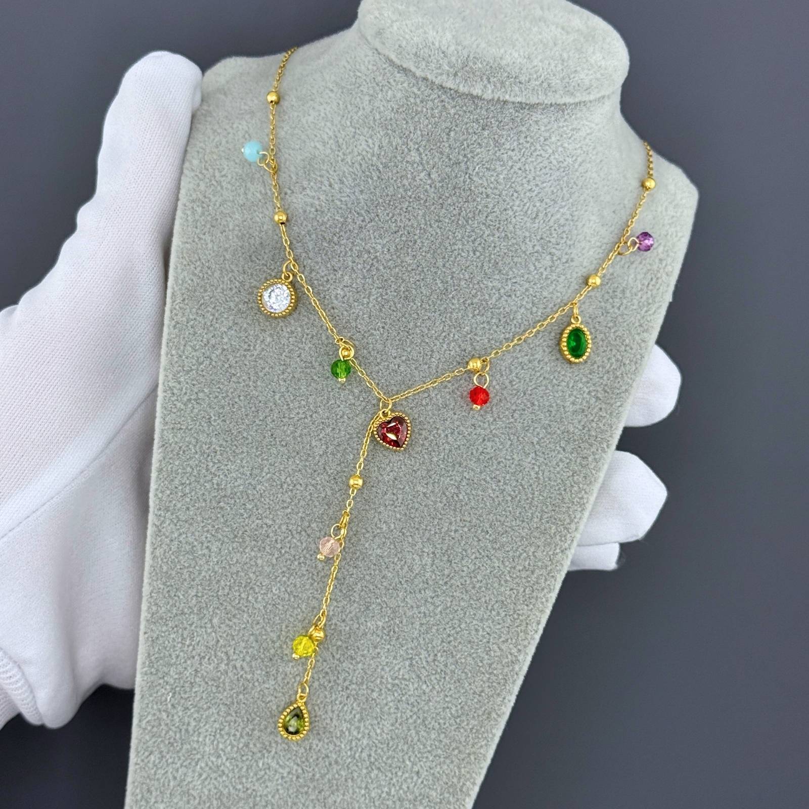 18K Gold Plated Steel Colourful Necklace, Longevity - GREEN LIFE CYPRUS