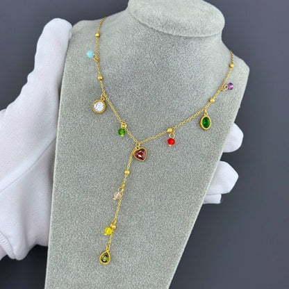 18K Gold Plated Steel Colourful Necklace, Longevity - GREEN LIFE CYPRUS