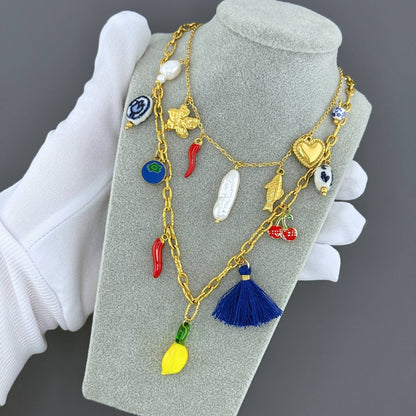 18K Gold Plated Steel Fancy Details Necklace, Longevity - GREEN LIFE CYPRUS