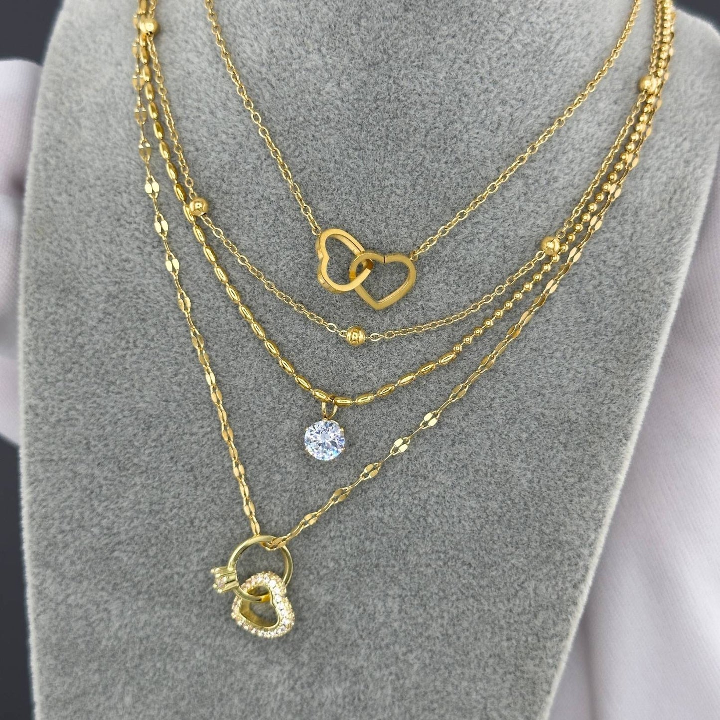 18K Gold Plated Steel Two Hearts Necklace, Longevity