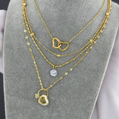 18K Gold Plated Steel Two Hearts Necklace, Longevity