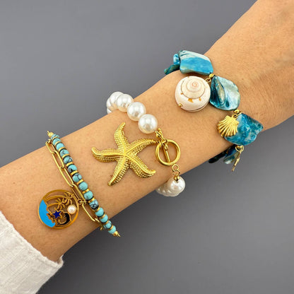 18K Gold Plated Steel Starfish and Seashell Bracelet, Longevity - GREEN LIFE CYPRUS