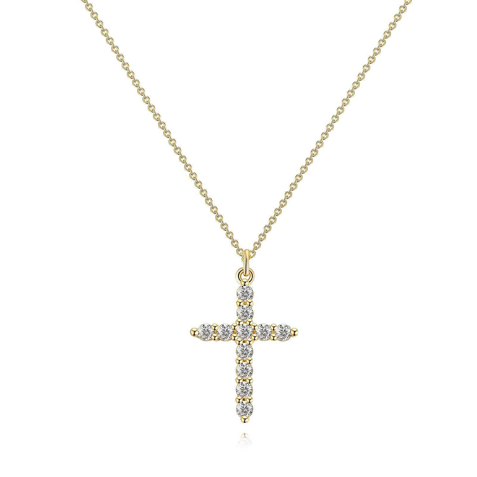 18K Gold Plated Steel Cross Necklace with Cubic Zirconia, Longevity - GREEN LIFE CYPRUS
