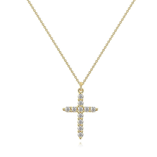 18K Gold Plated Steel Cross Necklace with Cubic Zirconia, Longevity - GREEN LIFE CYPRUS