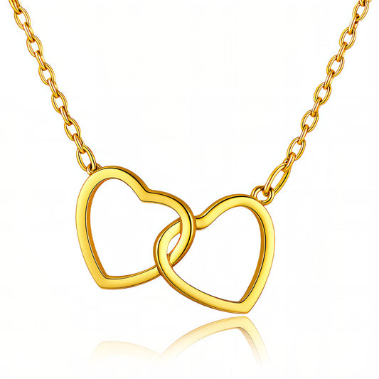 18K Gold Plated Steel Two Hearts Necklace, Longevity