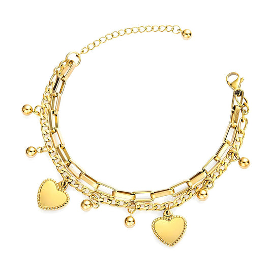 Hearts" Bracelet, 18K Gold Plated Steel - GREEN LIFE CYPRUS