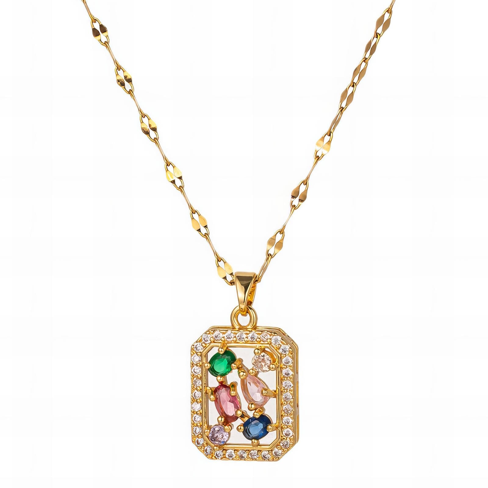 18K Gold Plated Necklace with Cubic Zirconia Pendant - GREEN LIFE CYPRUS