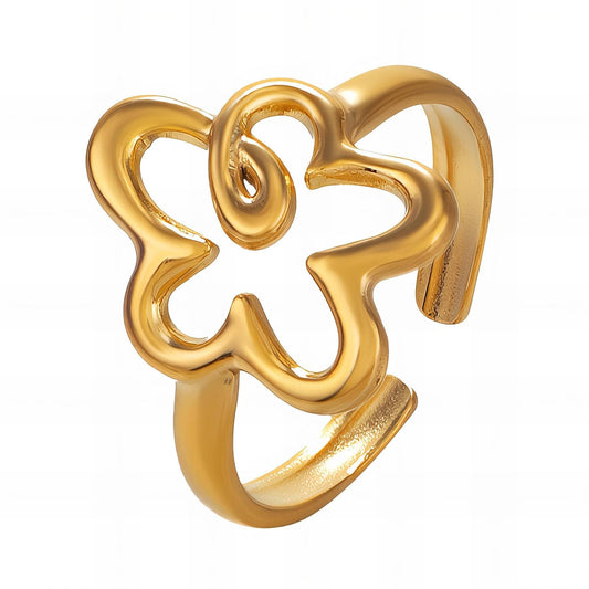 18K Gold Plated Steel Flower Ring, Longevity - GREEN LIFE CYPRUS