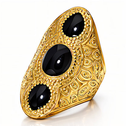 18K Gold Plated Steel Ring with black details, Longevity