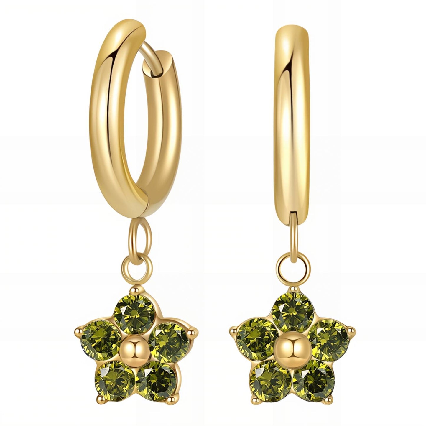 18K Gold Plated Steel Green Flowers Earrings, Longevity