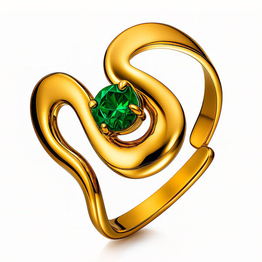 18K Gold Plated Steel Ring with green cubic zirconia, Longevity