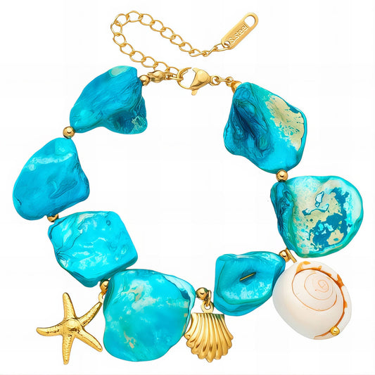 18K Gold Plated Steel Starfish and Seashell Bracelet, Longevity - GREEN LIFE CYPRUS