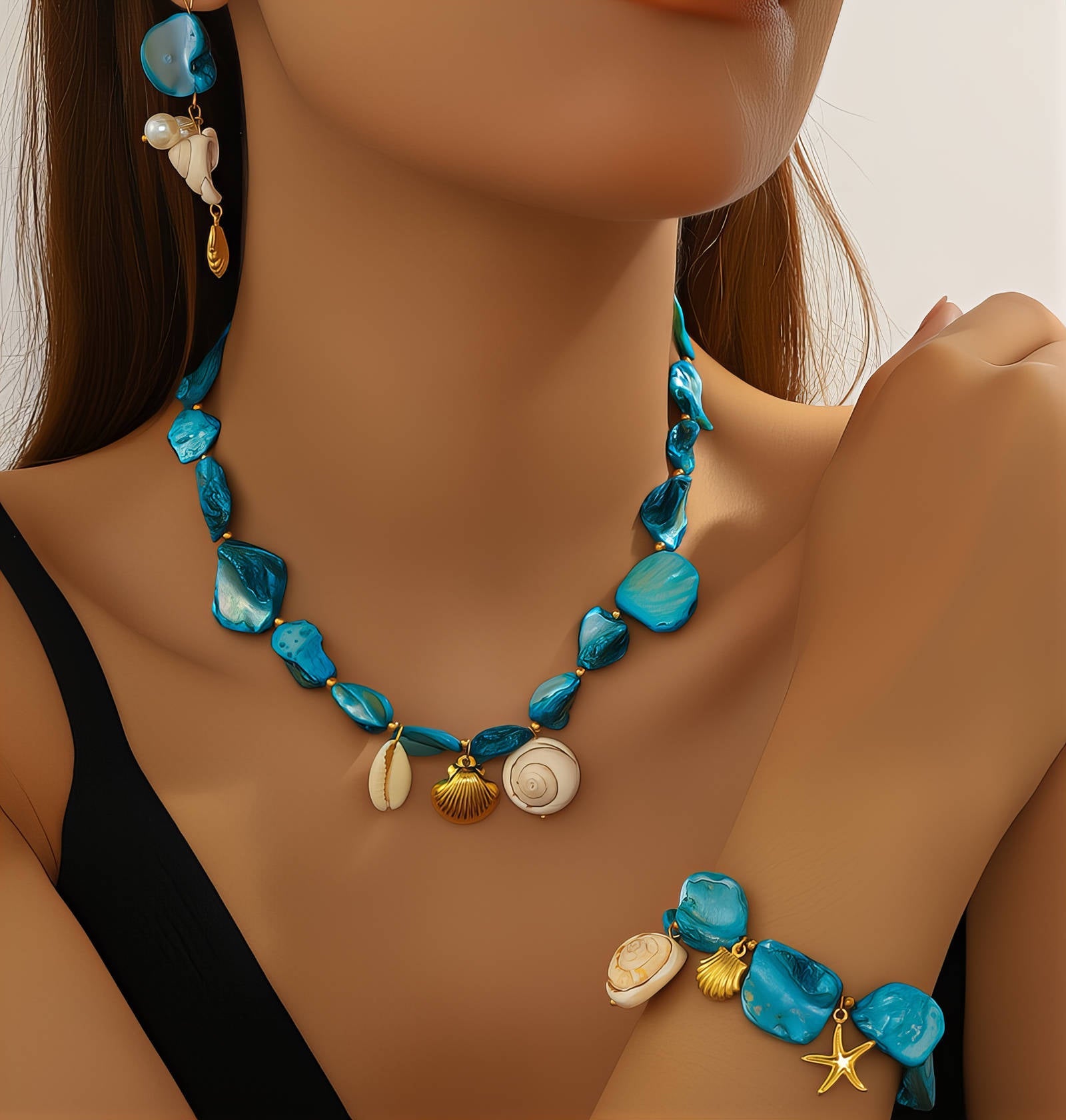 18K Gold Plated Steel Starfish and Seashell Bracelet, Longevity - GREEN LIFE CYPRUS