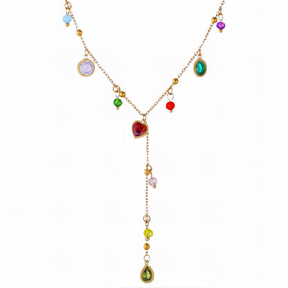 18K Gold Plated Steel Colourful Necklace, Longevity - GREEN LIFE CYPRUS