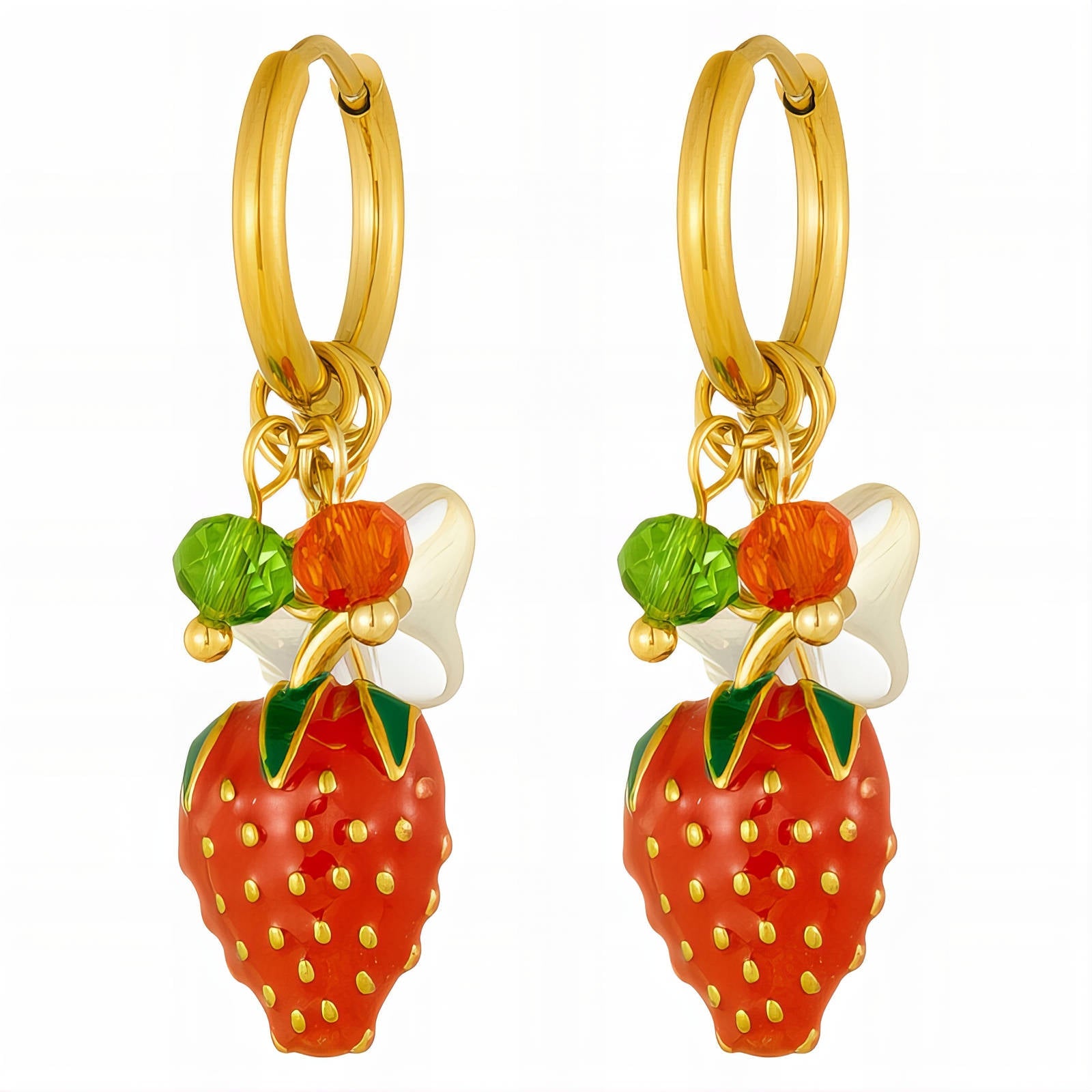 Strawberry Earrings, 18K Gold Plated Steel - GREEN LIFE CYPRUS
