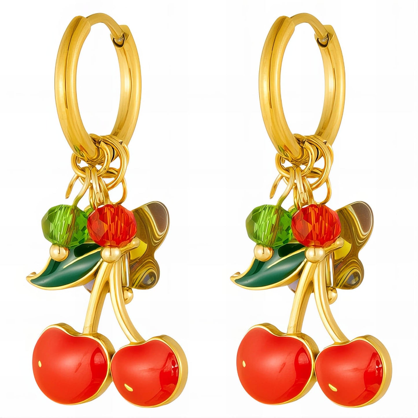 Cherry Earrings, 18K Gold Plated Steel - GREEN LIFE CYPRUS