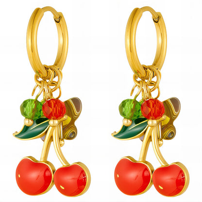 Cherry Earrings, 18K Gold Plated Steel - GREEN LIFE CYPRUS