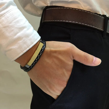 Bracelet (leather & steel) (BR141)