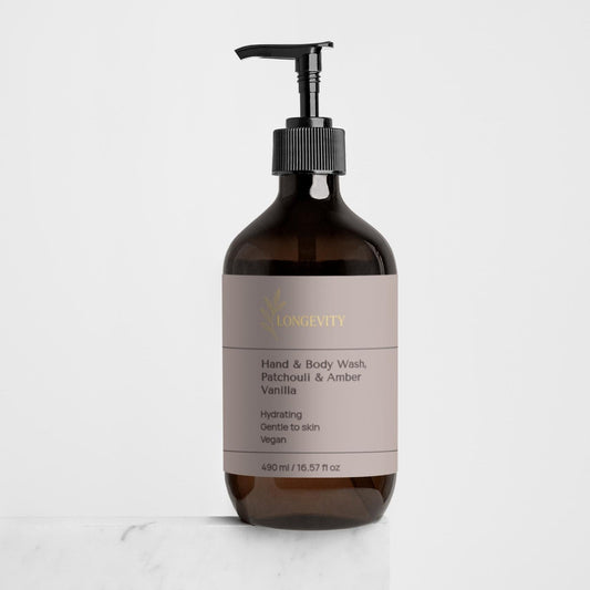 Longevity, Hand & Body Wash, Patchouli & Amber Vanilla, 490 ml / 16.57 fl oz - GREEN LIFE CYPRUS