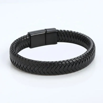 Men’s black leather bracelet with black metal details (BR196)
