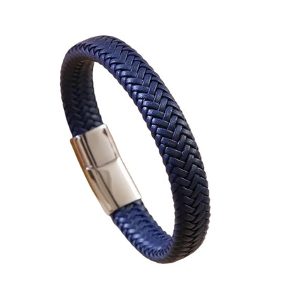 Men’s blue leather bracelet with steel clasp (BR063)