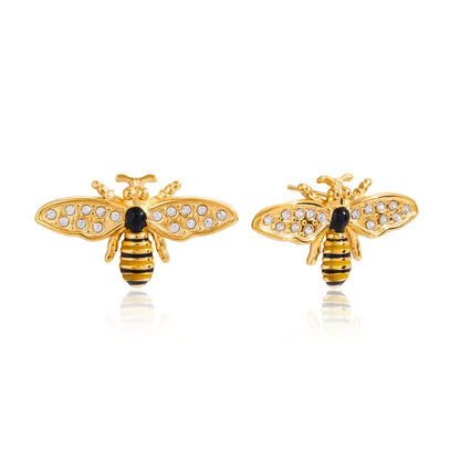 Earrings (18K gold-plated steel) – Bee with zircon (EA576)